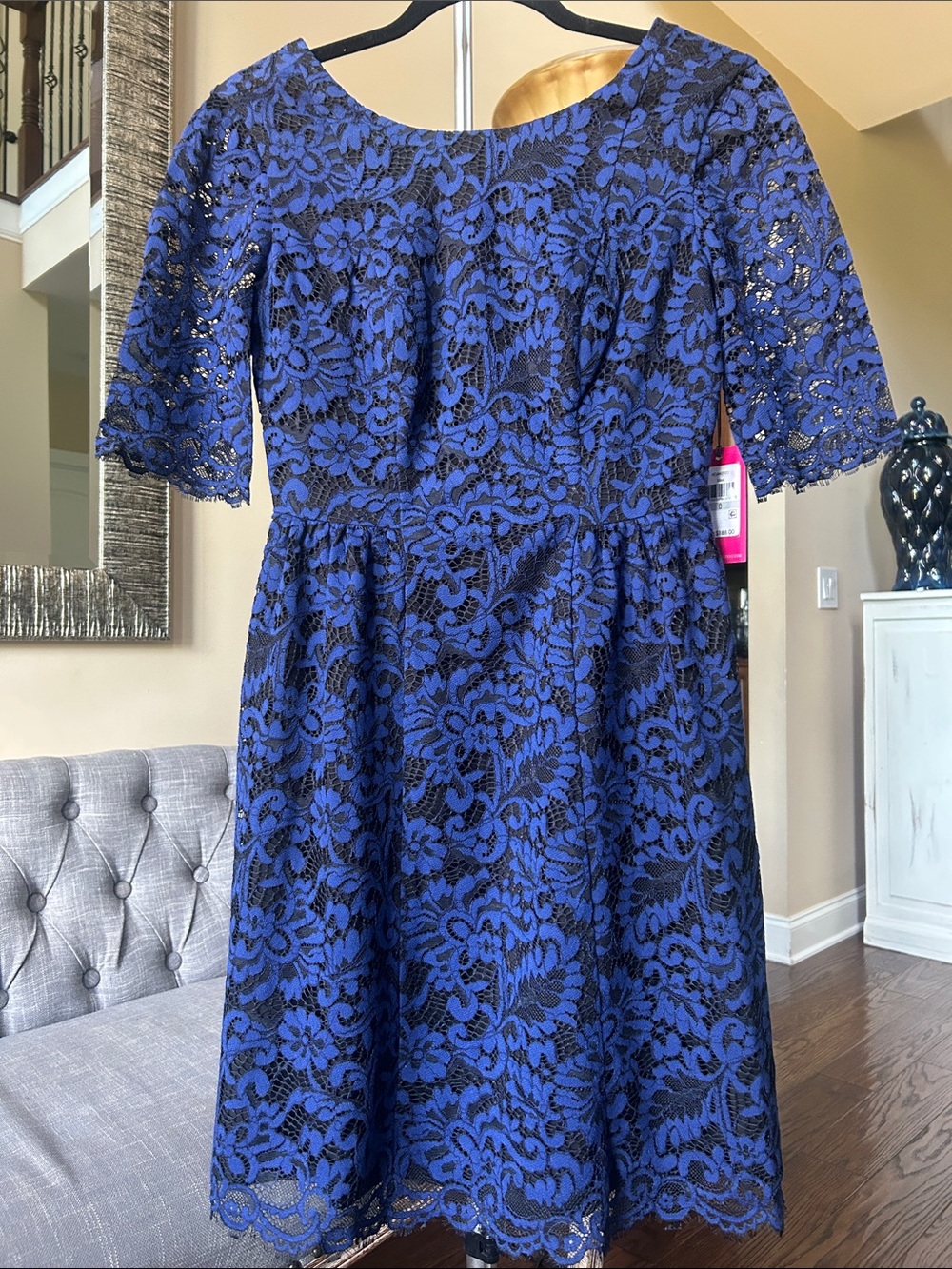 Vince Camuto Blue Black Lace Fit & Flare Dress NWT Size 0 Cocktail Wedding Guest